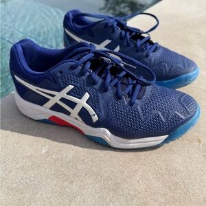 ASICS Gel Resolution 8 Navy Blue Athletic Sneakers with White Logo